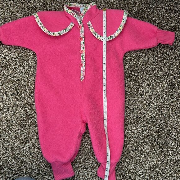 Vintage Babycrest Fleece Winter Pink Floral Baby Walksuit Jumpsuit 12M - Picture 9 of 13